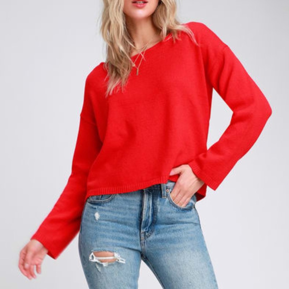NWT Lulu’s Red Tie Back Sweater